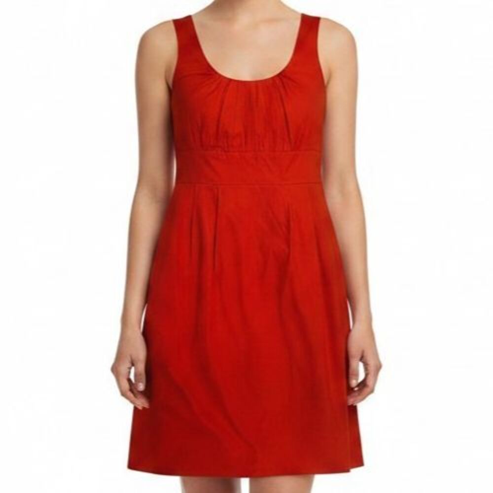 J Crew Suiting NEW Shift Dress 6 Orange Cotton Women Pleated Tank Cerise